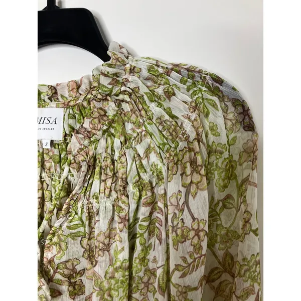Misa Clio top blouse green goddess‎ semi sheer women's size small professional - Image 9