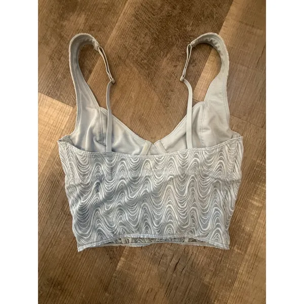 Light Blue Wavy Mesh‎ Bustier Crop Top - Image 2