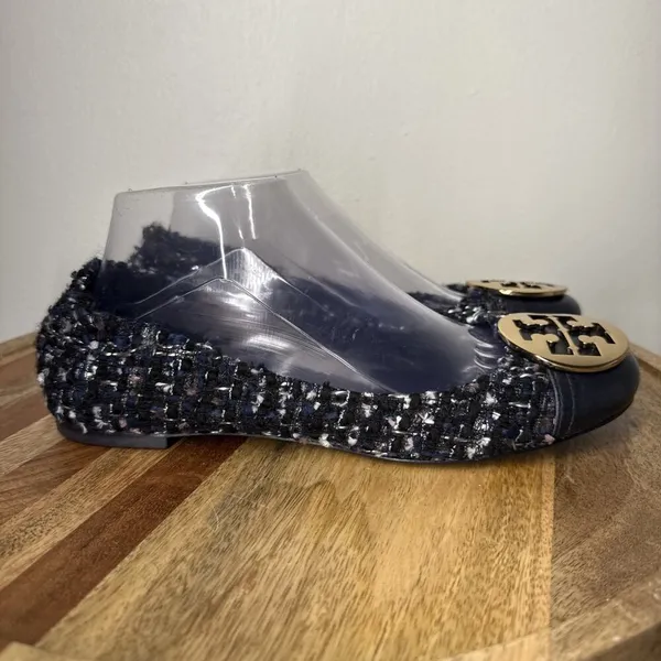 TORY BURCH Serena Reva Rare Navy White Boucle Tweed Ballet Flat Sz 8.5 $225‎ - Image 2