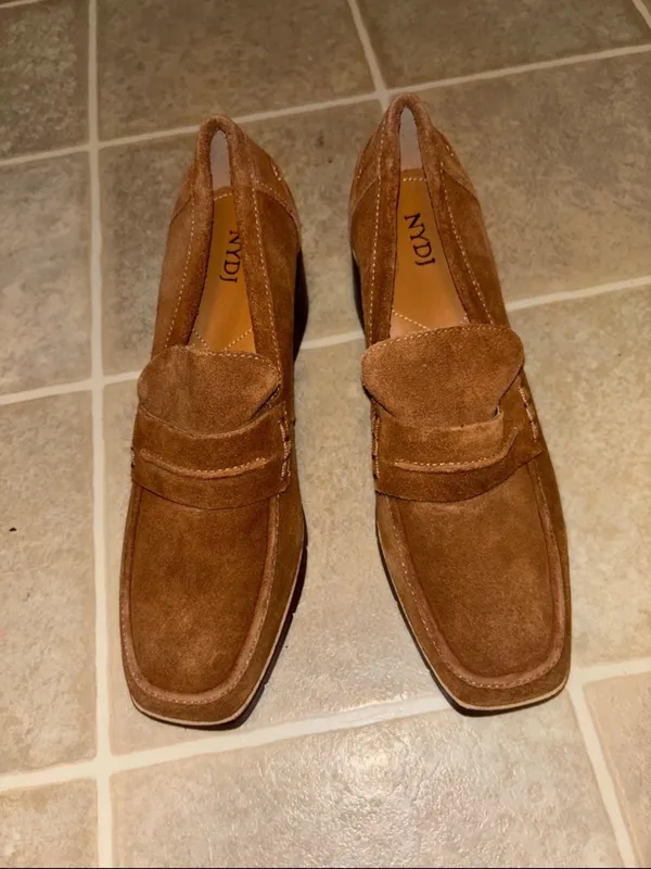 NYDJ Brown Suede Block Heel Penny Leather Loafers - Image 2