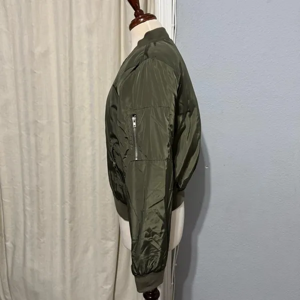 Ambiance Outerwear Woman Army Green Puffer Zip‎ Up Jacket Size Large Pocket - Image 5