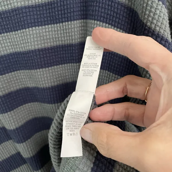 OFFLINE By Aerie Oversized Shirt Women's Medium Long Sleeve Striped Waffle Navy - Image 8