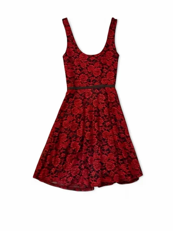 Love Ady Red & Black Damask A-Line Babydoll Dress Sz XS NWT Retail $88 - Image 2
