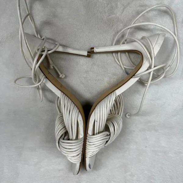 Marc Fisher LTD White‎ Leather Lace Up Strappy Stiletto Heels Knotted Sandals 8 - Image 13