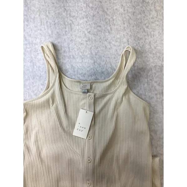 A New Day Women Cream Ribbed Button Front Midi Tank Dress Large NWT‎ 018035406 - Image 2