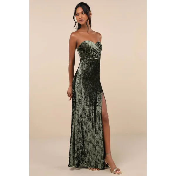 NWT Lulus Classy Sensation Olive Velvet Pleated Strapless Maxi Dress Gala Sz L - Image 7