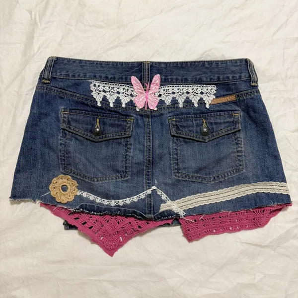Vintage Abercrombie & Fitch Mini‎ Skirt Womens Size 6 Blue Denim Pleated Y2K 90s - Image 9
