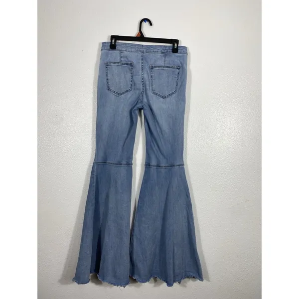 We The Free Flared Women's Jeans Light Blue Denim Raw Hem Stretch High Rise - Image 8