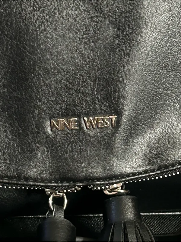 Nine West Black Leather Shoulder Bag Purse with Tassel Detail - Image 3