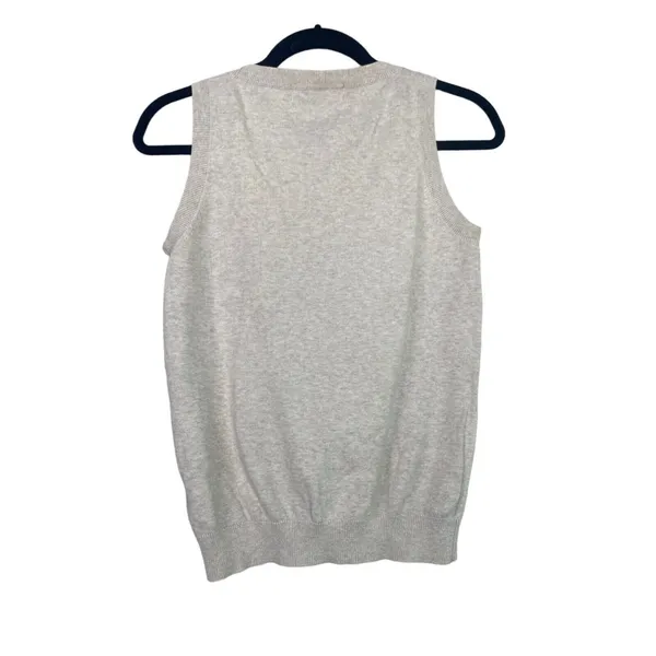 ZARA Sleeveless Cotton Knit Sweater Vest Rib Trim Pullover Lightweight L Cream - Image 4
