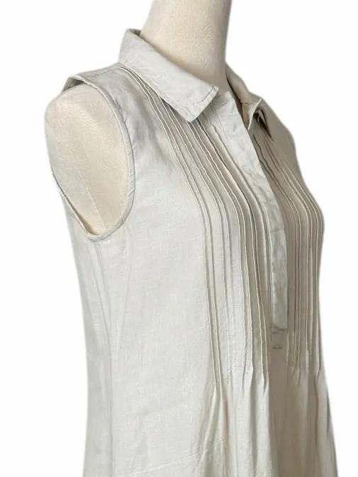 Malvin Beige Linen Midi Dress Women’s Size S Sleeveless Collared Neutral Coastal - Image 7