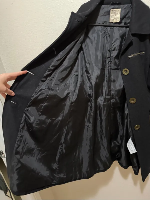 Tulle Y2K Wool Blend Black Belted Peacoat Size Medium Dark Academia - Image 5