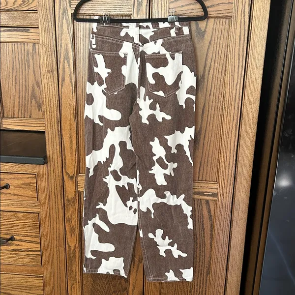 Brown Cow Print Jeans Denim‎ Straight Leg size XS 00-2 - Image 5