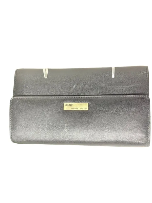 Vintage Ralph Lauren Black Leather Trifold Checkbook Wallet Black 7.5x4.5 inches - Image 2