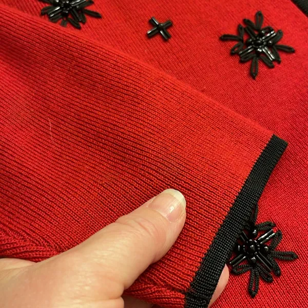 Pendleton Red Open Cardigan w Black‎ Snowflakes Wool Blend XL Tall - Image 5