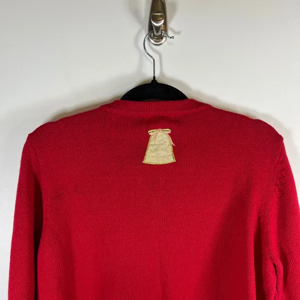All Points Red Christmas Cardigan Sweater‎ Gold Bells Beaded Snowflakes Large - Image 7