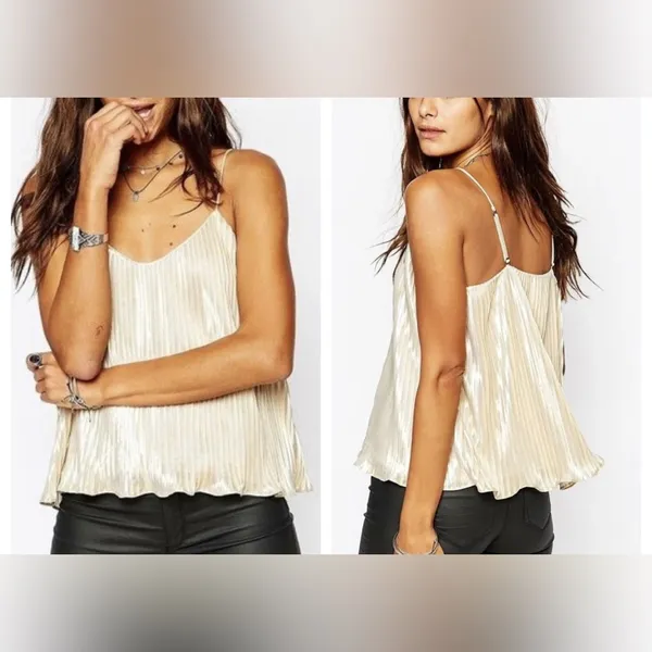 Vintage Abercrombie & Fitch Metallic Pleated Cami - Gold - XS - Image 2