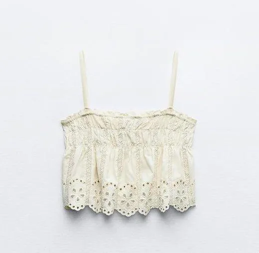 ZARA NWT Ecru EMBROIDERED STRAPPY TOP. Size XL - Image 8