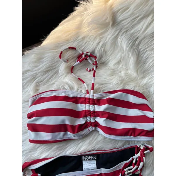 Ingear Medium Red and White Stripe Bandeau Bikini Set - Image 6
