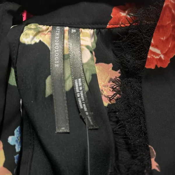 Anthropologie Black Floral Silky Halter Tank Lace Trim Sz XL Boho Romance NEW - Image 11