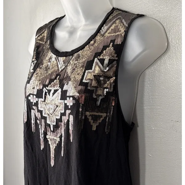 Express Sequin Tank Top Size Medium Black Gold Bling Indie Sleaze Southwestern - Image 3