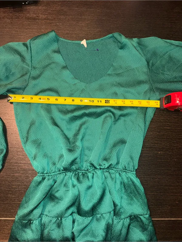 Tyche Emerald Green Satin Tiered Mini Dress Boho Romantic Boho feminine Size M - Image 3