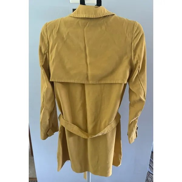 Express Women's mustard yellow self waist tie thin trench‎ coat size medium - Image 4