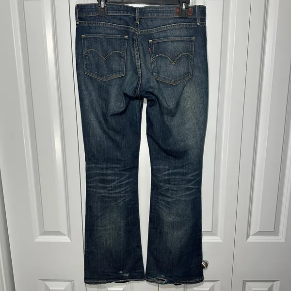 Levis Demi Curve Bootcut Jeans Womens 30 Dark Wash Distressed Whiskering Y2K Vtg - Image 3