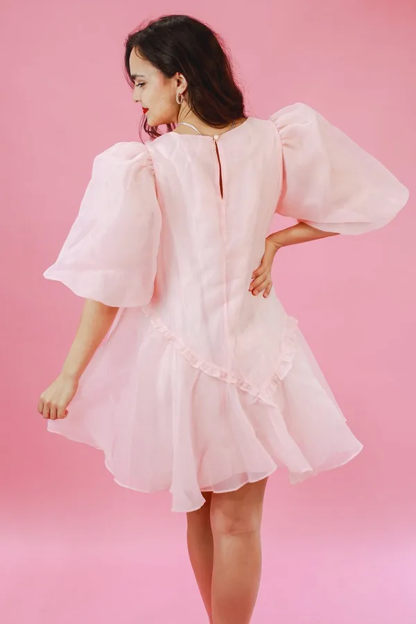 Mable Organza Puff Sleeve Babydoll Dress Light Pink - Image 3