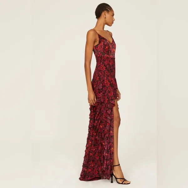 Cinq A Sept Stargazer Lilies Glenda Gown Size‎ 8 Red Floral Maxi Dress - Image 2