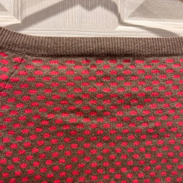 Gap Womens Pink Brown Polka Dot Cotton 3/4 Sleeve Cardigan Sweater Large Y2K - Image 6