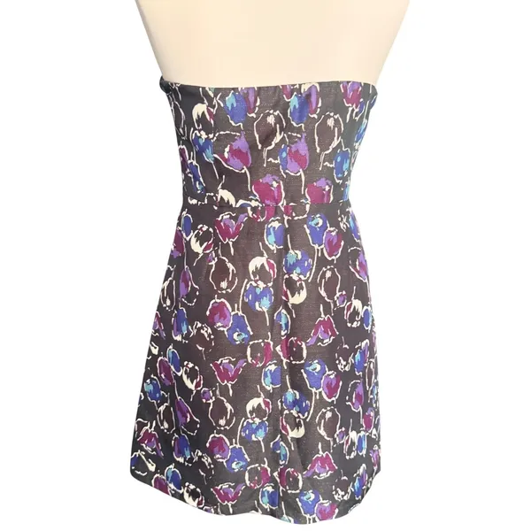 American‎ Eagle Outfitters Strapless Floral Mini Dress Purple Blue Size 6 - Image 6