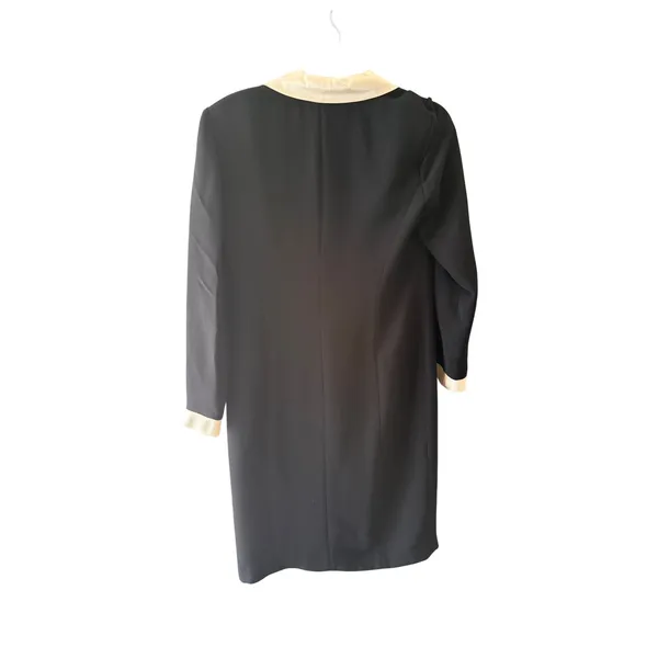 Talbots Vintage Tuxedo Wrap Dress Black Cream Silk Trim Shawl Collar Size 8 - Image 5