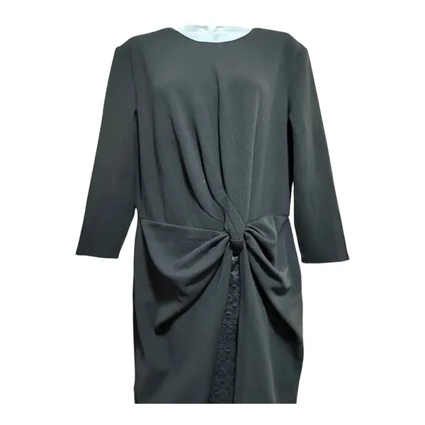 Black Cocktail Dress Satin Bow Waist Lace Inset 3/4‎ Sleeve Elegant Evening - Image 3