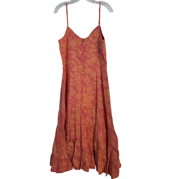 Fresh Produce Floral Tiered Maxi Dress XL Coral Orange Cotton‎ V-Neck 10310 USA - Image 2