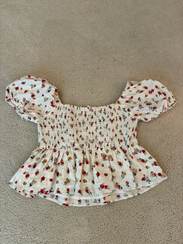 Altar'd State Cream Floral Eyelet Top with Red & Green Accents - Image 2