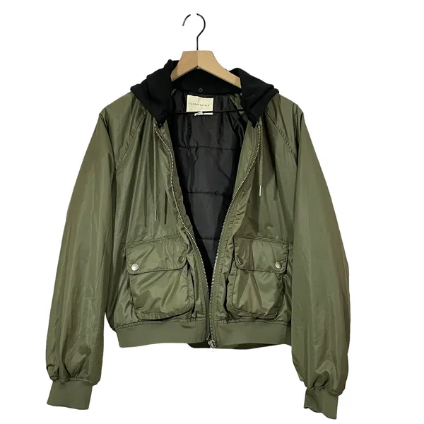 Aeropostale Hooded Bomber Jacket - Green - Large - Image 8