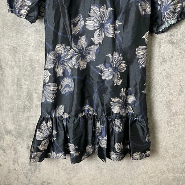 Hutch Rayan Mini Dress Navy Vining‎ Buds Floral Ruffle Hem Puff Sleeve Small New - Image 9