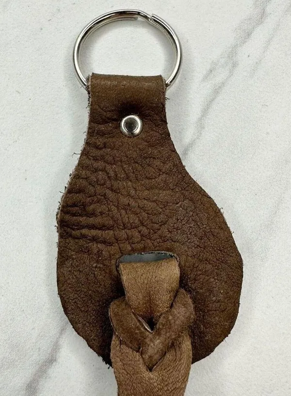 Soft Brown Leather Fringe Western Boho Keychain Keyring - Image 4