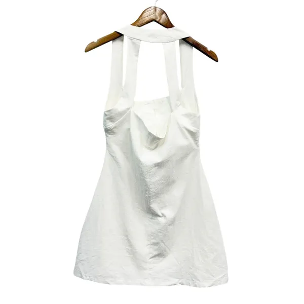 Showpo. Linen Look Halter Neck Ricki Mini Dress in White size 8 NWT - Image 4