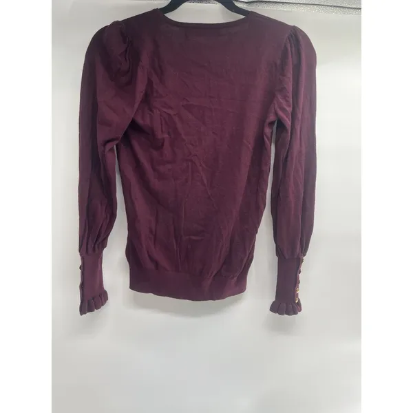 Lauren‎ Ralph Lauren Maroon V Neck Sweater With Gold Buttons On Sleeve XS NWT - Image 5