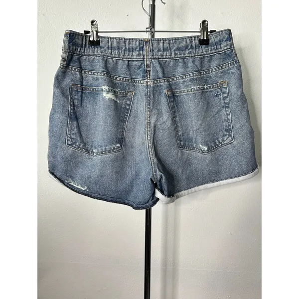 Rag & Bone Miramar Shorts Blue Denim Print Cotton Terry High Rise Distressed M - Image 2