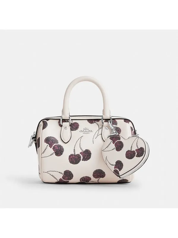 NEW Coach White Cherry Print Heart Bag Charm Coin Case CDB55 with dust bag NWT - Image 3