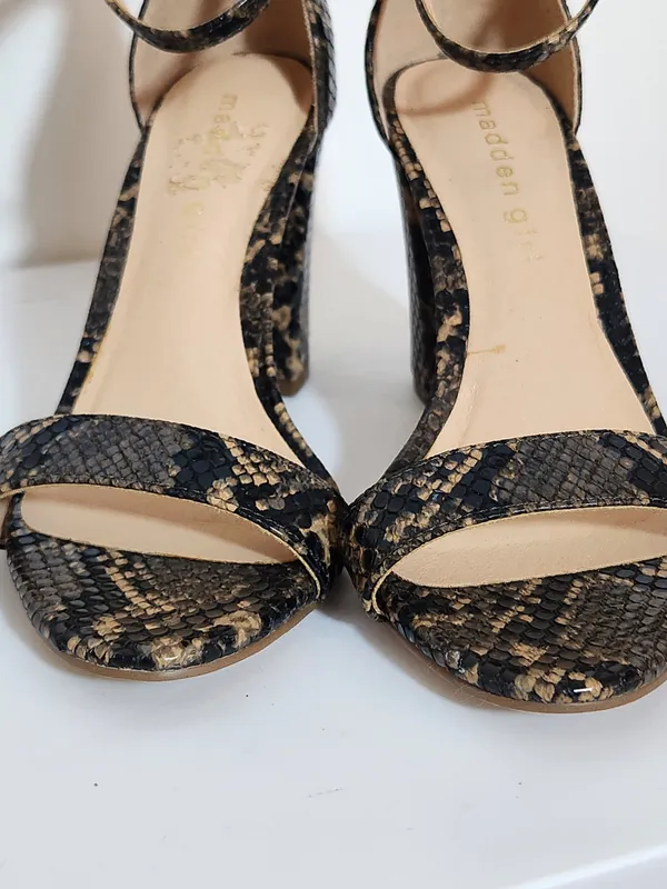 Madden Girl Beella Brown Faux Snakeskin Heeled Sandals Size 6 - Image 3