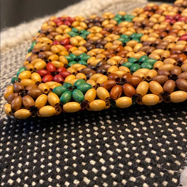 Wood Beaded Bag Small Clutch HANDMADE Brown - Image 9