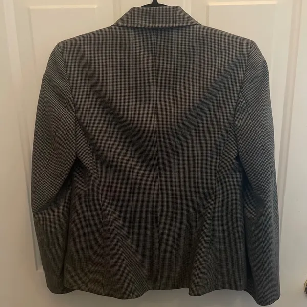 Ann Taylor Loft Petites Blazer Jacket Black White Micro Check Wool Blend‎ 0P - Image 6