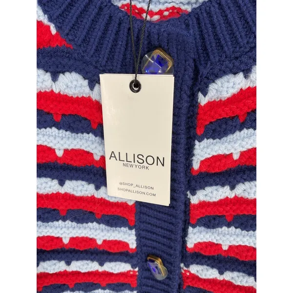 Allison New York Womens Adelle Cardigan Short Sleeve Jewel Button Striped Small - Image 5