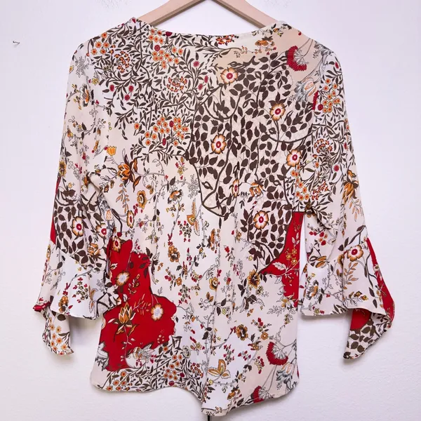 VTG 90s Women Fairy Grunge Boho Top Large Patchwork Western Bell‎ Flare Sleeve - Image 6