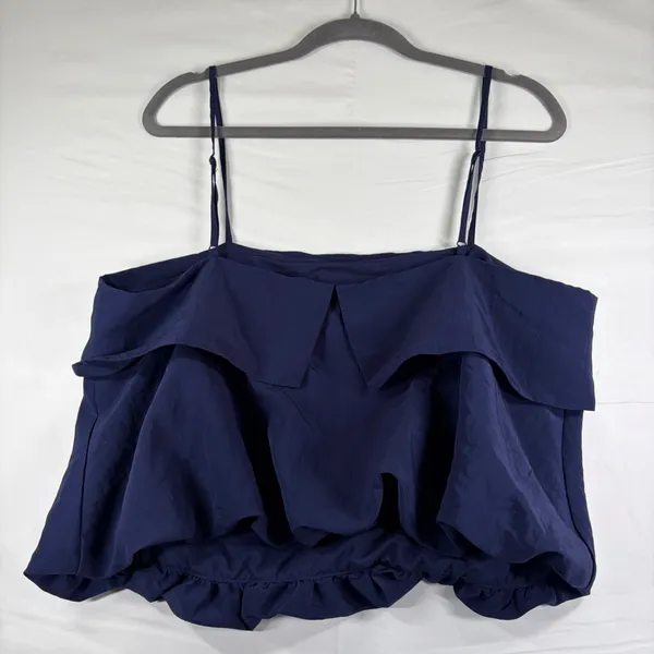 Navy Blue Bubble Hem Two Piece Set Cami Silky Top L and Mini Skirt 12 Party Chic - Image 14