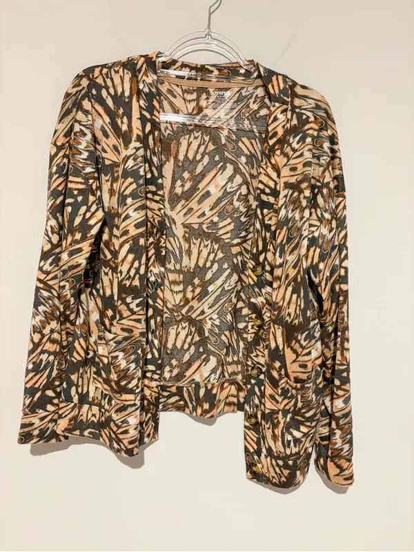 Joyspun Women‎ butterfly Hacci Knit V-Neck Cardigan Lightweight TAN size medium - Image 2